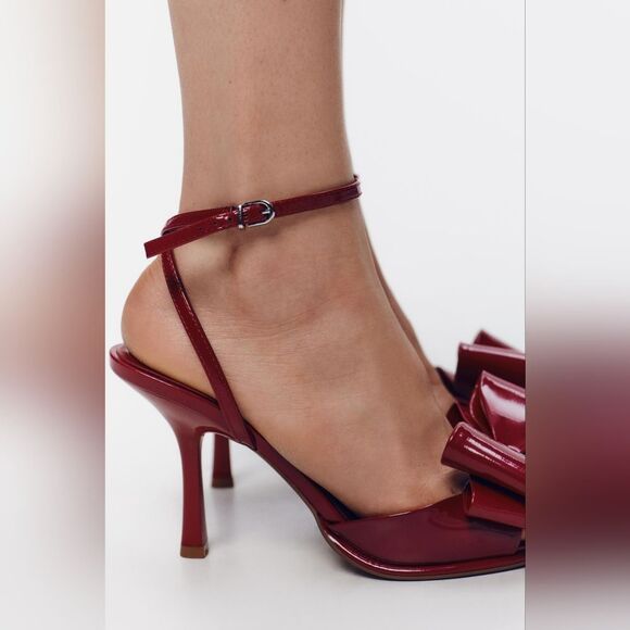 Nwt ZARA RARE PATENT EFFECT BOW SANDALS HEELS - Picture 2 of 11